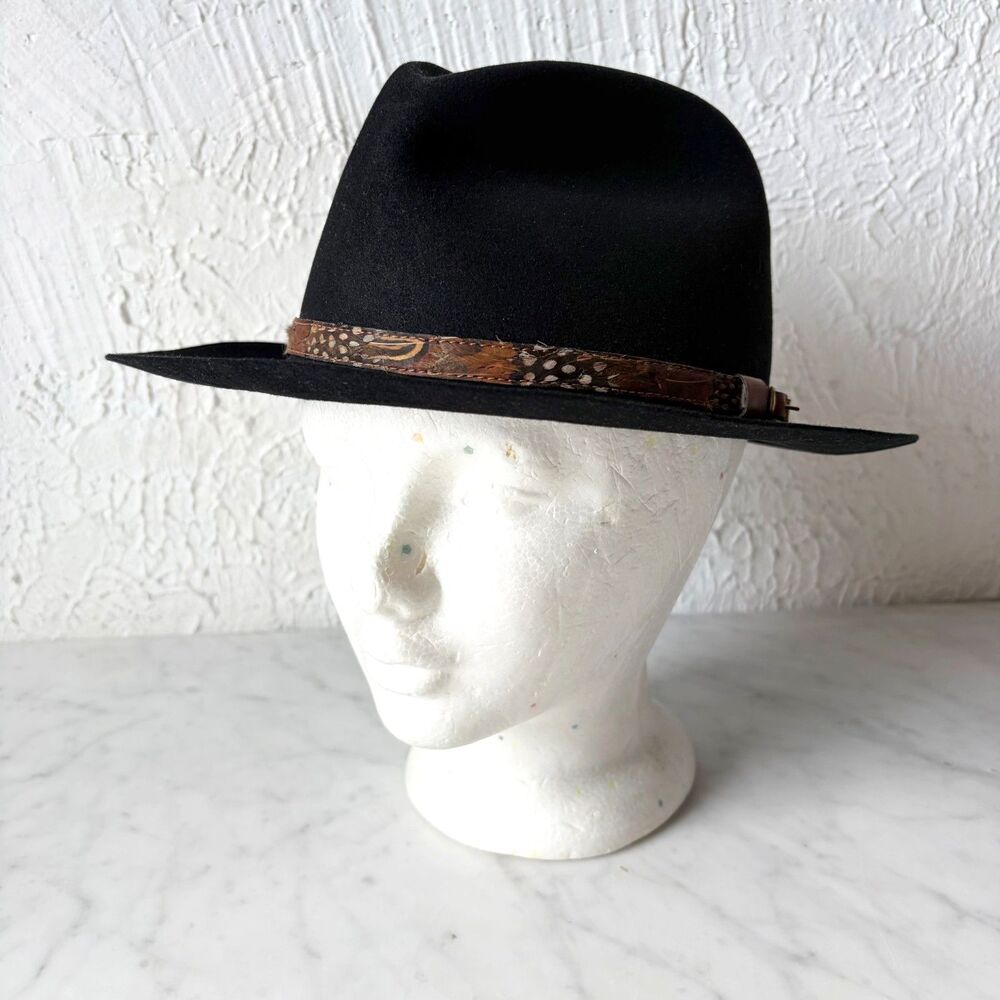 Stetson Weekender FS145 Fur Felt Hat Black 7 1/4 Fedora Western Feather Band